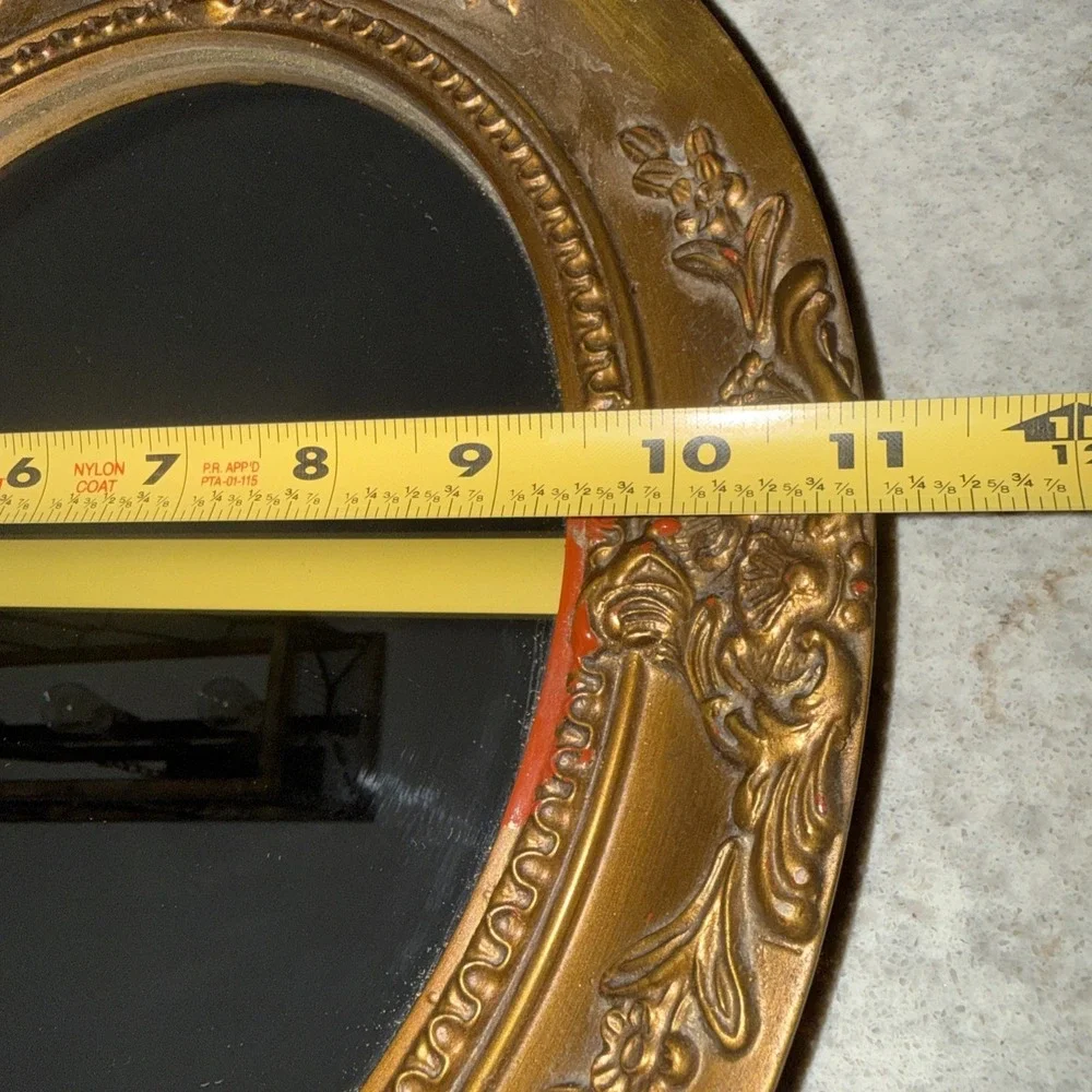 VTG Crown Fine Arts Ornate Bronze framed Mirror Oval 13X11 Gallery Wall READ